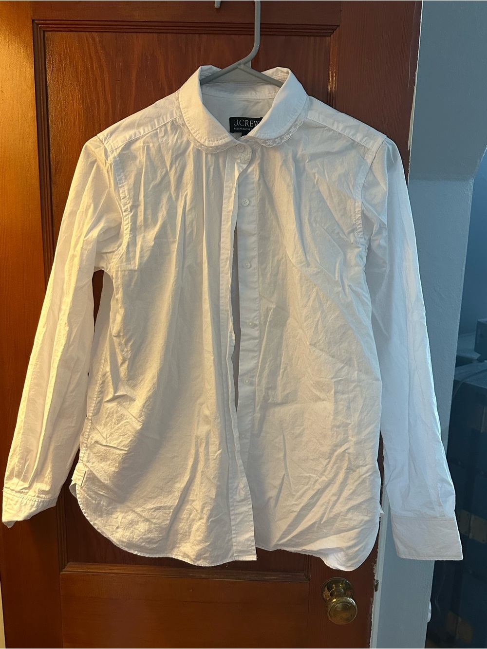 J. Crew White Long-Sleeve Button-Up Shirt with Peter Pan Collar